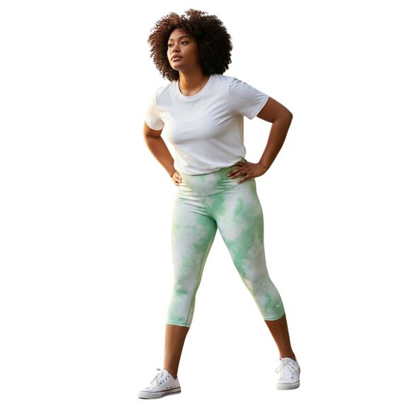 NWT Nike One Icon Clash Mid-Rise Cropped Tights Size 1X Green and White Tie Dye - Picture 1 of 10